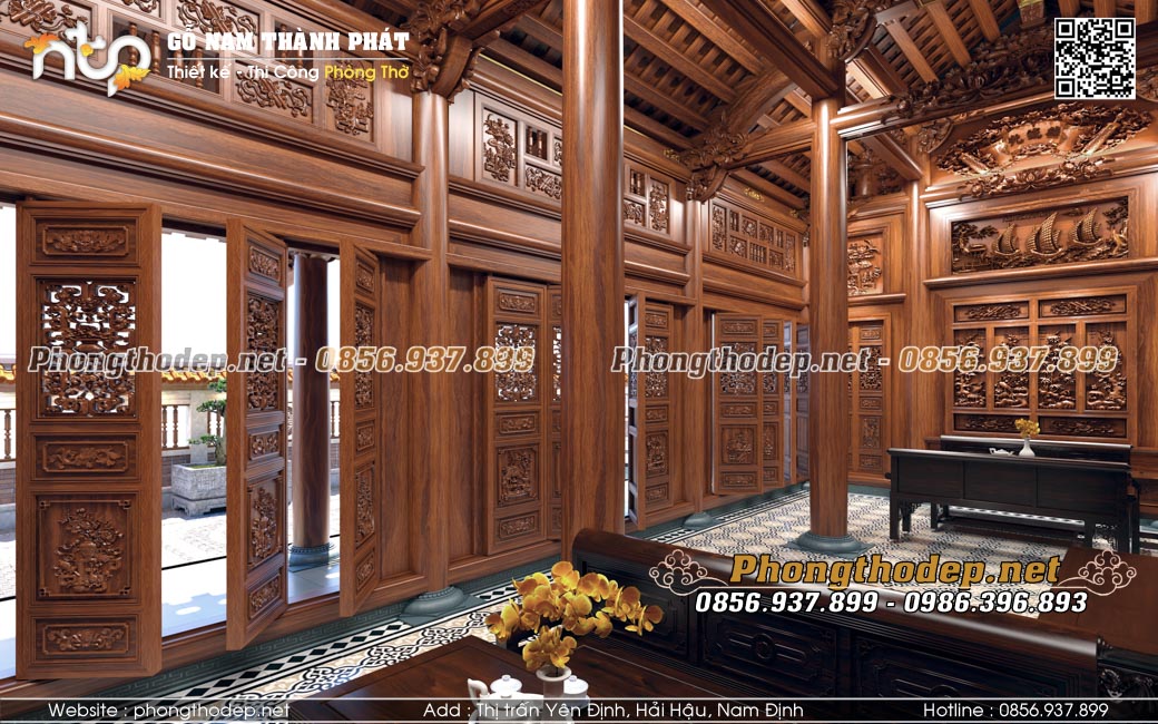 Hệ cửa bức bàn đục chạm tinh xảo